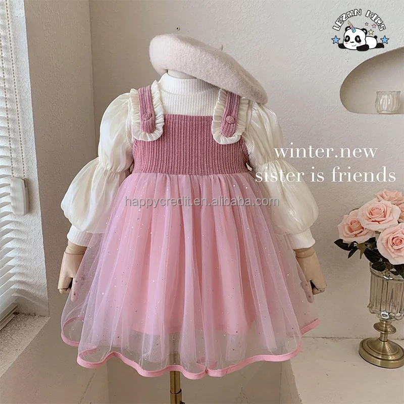 LEZONKIDS - Vestidos Tutu de Malha com Lantejoulas e Manga Longa de Fleece para Crianças e Meninas para o Outono